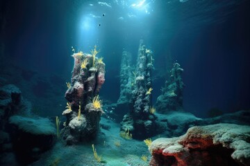 Wall Mural - underwater landscape of hydrothermal vent system, created with generative ai