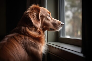 Canvas Print - dog, looking out the window and watching the world go by, created with generative ai