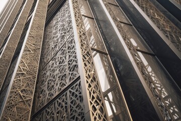 Poster - close-up of intricate details in the design of a skyscraper, such as windows and ventilation systems, created with generative ai