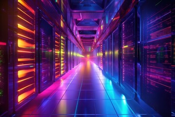 Wall Mural - holographic data center with glowing servers, created with generative ai