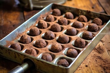 Wall Mural - chocolate truffle in a mold, before being set, created with generative ai