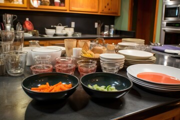 Canvas Print - cookware, plates and cups, ready for a delicious dinner, created with generative ai