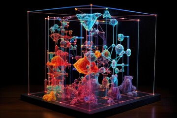 Wall Mural - holographic display of molecular structures in science, created with generative ai