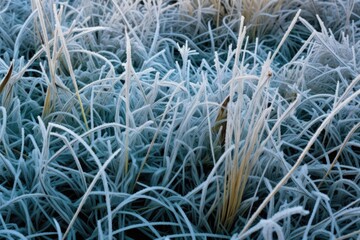 Canvas Print - abstract pattern of frost on grass creating a natural texture, created with generative ai