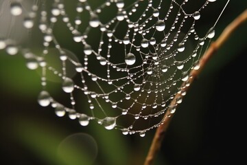 Canvas Print - spider web glistening with dew drops, highlighting geometry, created with generative ai