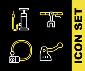 Poster - Set line Bicycle handlebar, brake, lock and air pump icon. Vector