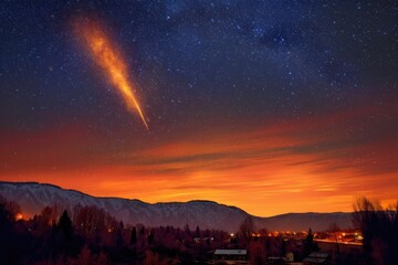 Wall Mural - fiery comet against the backdrop of the milky way, created with generative ai
