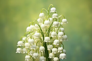 Wall Mural - white lily of the valley flowers with a blurred green background, created with generative ai