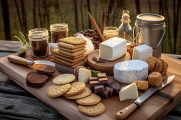 Poster - smores ingredients arranged on picnic table, created with generative ai