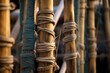 close-up of bamboo poles tied together with rope, created with generative ai