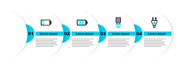 Wall Mural - Set line Electric plug, LED light bulb, Battery and icon. Vector