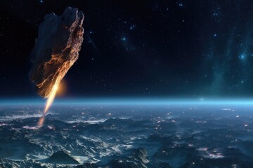 Wall Mural - close-up of comet with earth in the background from space, created with generative ai