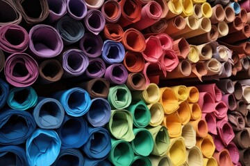 Poster - colorful paper rolls ready for printing industry, created with generative ai