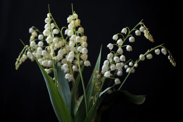 Canvas Print - lily of the valley flowers against a dark background, created with generative ai