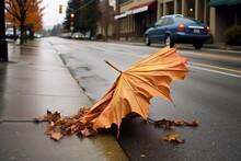 Wind-blown Broken Umbrella On Rainy Sidewalk, Created With Generative Ai