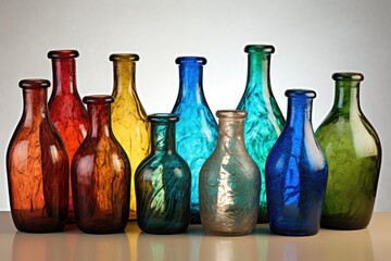 Wall Mural - glass bottles in various colors for recycling, created with generative ai