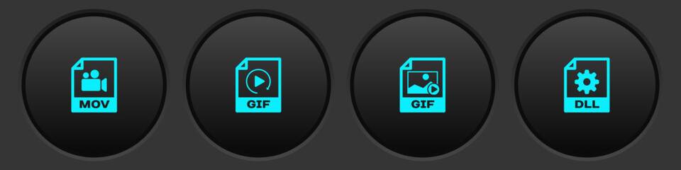 Sticker - Set MOV file document, GIF, and DLL icon. Vector