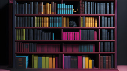 Wall Mural - colorful bookshelf with colorful books, educational library office modern bright background, generative ai