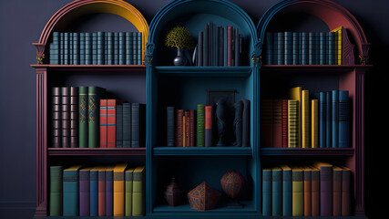 Wall Mural - rounded bookshelf with colorful books, generative ai