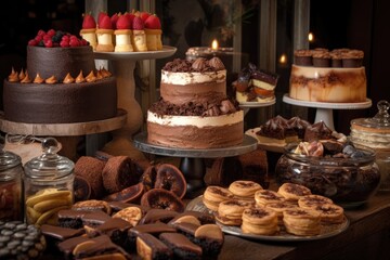 Wall Mural - decadent and indulgent dessert buffet for a wedding, party, or event, created with generative ai