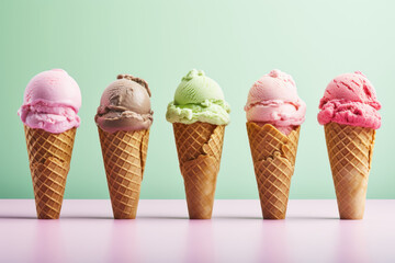 Variety of ice cream cones. AI generated