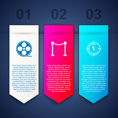 Poster - Set Film reel, Rope barrier and Old film movie countdown frame. Business infographic template. Vector