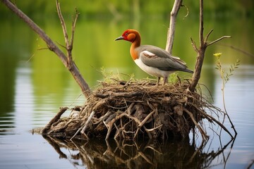 Wall Mural - beautiful rare bird perched on a nest in a wetland, created with generative ai
