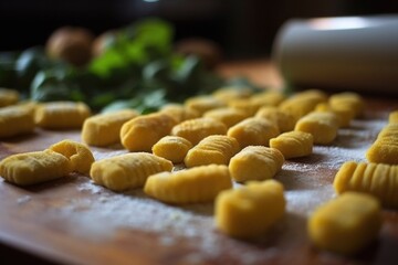 Sticker - hand-rolled gnocchi on a floured surface, created with generative ai