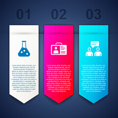 Sticker - Set Test tube, Identification badge and Two sitting men talking. Business infographic template. Vector