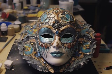 Wall Mural - time-lapse of venetian mask creation from start to finish, created with generative ai