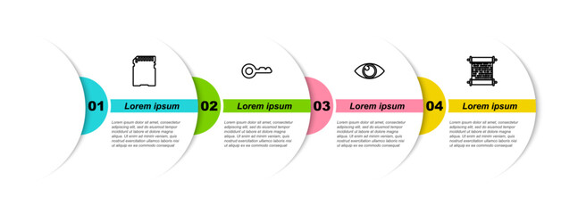 Sticker - Set line SD card, Key, Eye and Paper scroll. Business infographic template. Vector