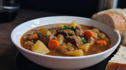  Beef stew - A hearty dish made with beef, potatoes, carrots, onions, and other vegetables, all cooked together in a thick broth. A comforting meal on a cold day.