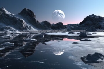 Wall Mural - ice-covered asteroid surface reflecting sunlight, created with generative ai