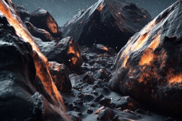 Wall Mural - a close-up of an asteroids surface, highlighting contrasts, created with generative ai