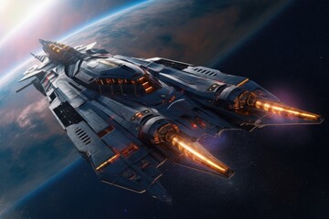 Wall Mural - a sleek spaceship exploring a distant galaxy, created with generative ai
