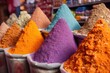 © Alfazet Chronicles - close-up of vibrant spice piles in a market, created with generative ai