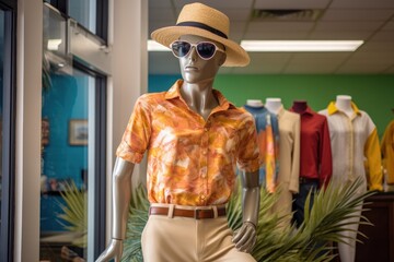 Canvas Print - mannequin wearing trendy vacation outfit, created with generative ai