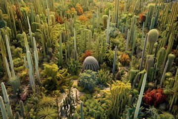 Sticker - aerial view of a dense saguaro cactus forest, created with generative ai