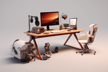 Wall Mural - virtual reality gaming equipment on a minimalist desk, created with generative ai