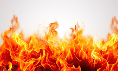 Realistic flames of fire white background.