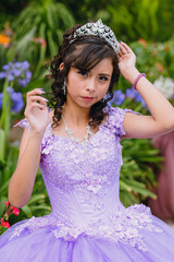 Wall Mural - portrait of mexican teen, quinceanera, hispanic, teen girl in party dress