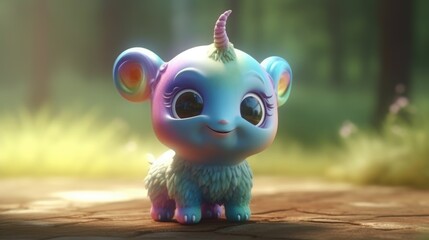 Wall Mural - adorable baby unicorn with magic background. Created with Generative AI.