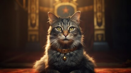 cat king sitting on a throne. Created with Generative AI.