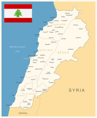  Lebanon - detailed map with administrative divisions and country flag. Vector illustration