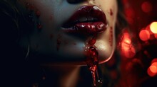 Zombie Vampire Woman With Bloody Lips. Created With Generative AI.