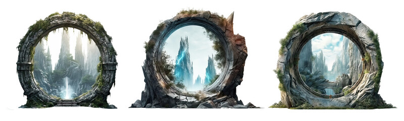 set of portal isolated on transparent background - generative ai