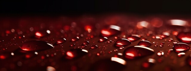 Poster - Abstract background of water drops on a red background, close up. Generative AI