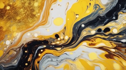 Sticker - Colorful pastel swirl of black and yellow marble, abstract background. Generative AI