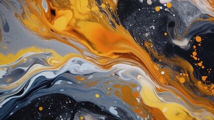 Canvas Print - Colorful pastel swirl of black and yellow marble, abstract background. Generative AI