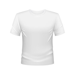 Wall Mural - White tshirt for men isolated 3d vector mockup. T-shirt template with short sleeves, round neck front view. Blank sports apparel design, sportswear or underwear realistic mock up